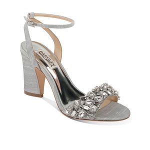 Badgley Mischka Jill Silver Fabric Embellished Heeled Sandal NIB - Duplicate